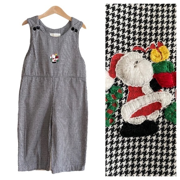 Strasburg Black White Plaid Houndstooth Santa Clause Christmas Appliqué Longall - Picture 1 of 12
